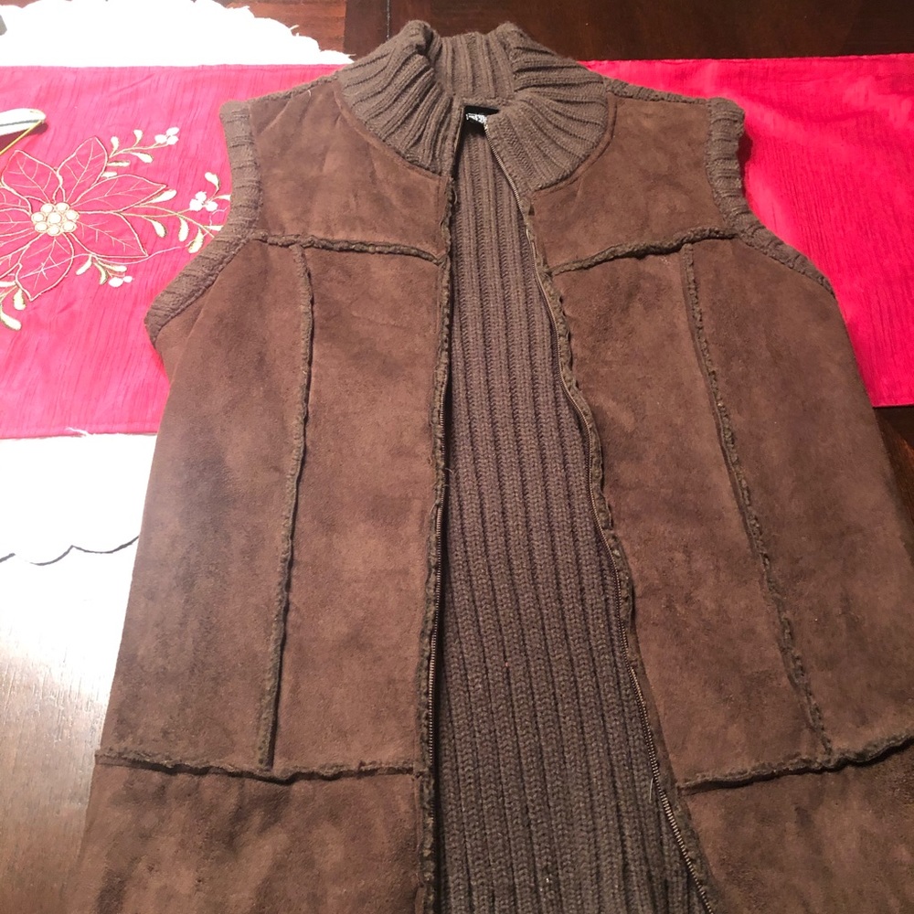 Vanity brown feux suede with sweater material vest
